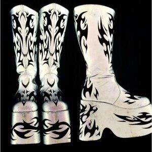 RARE Club Exx Dolls Kill reflective lightning platform rave boots size 10